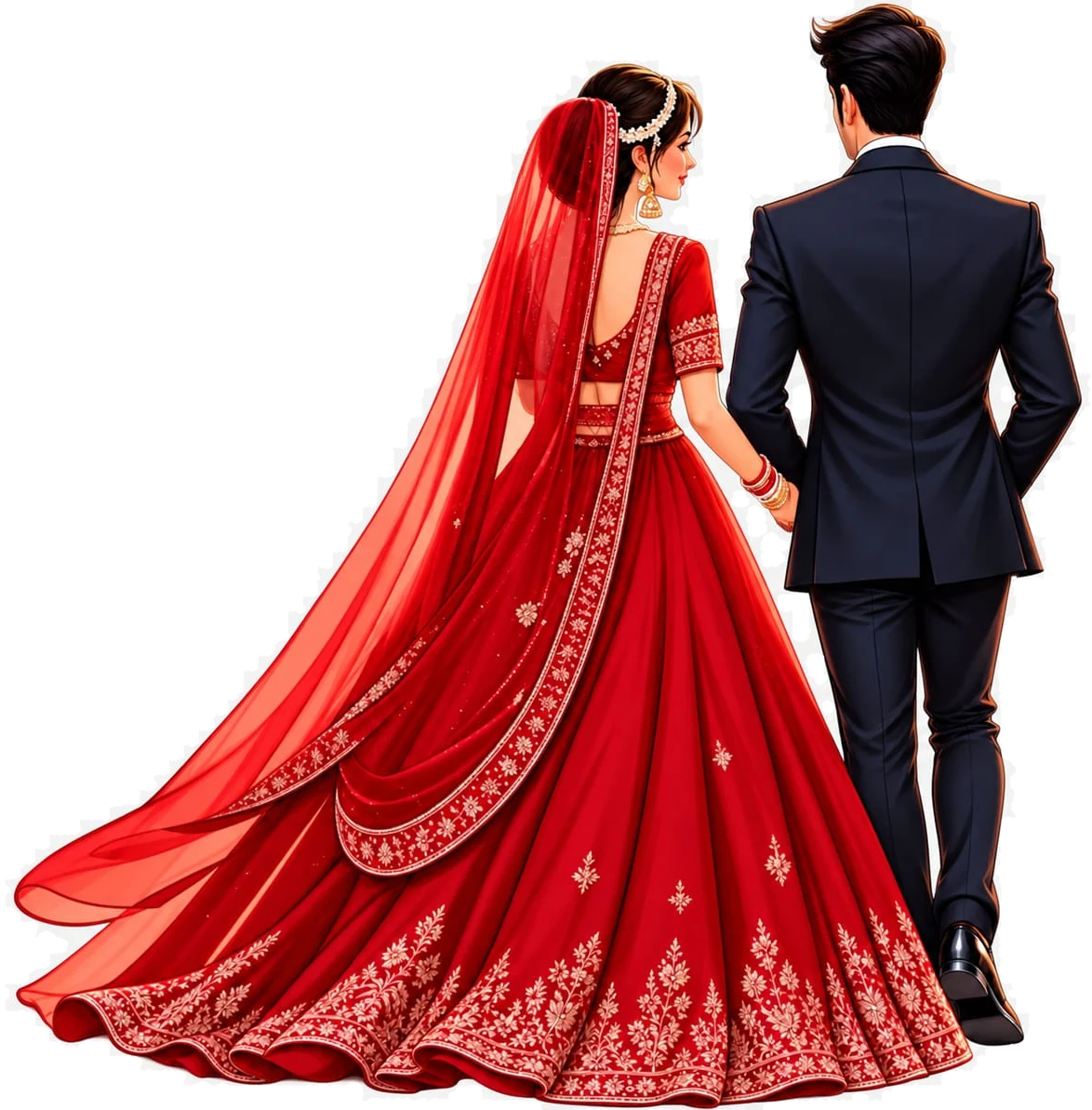 North Indian wedding couple illustration